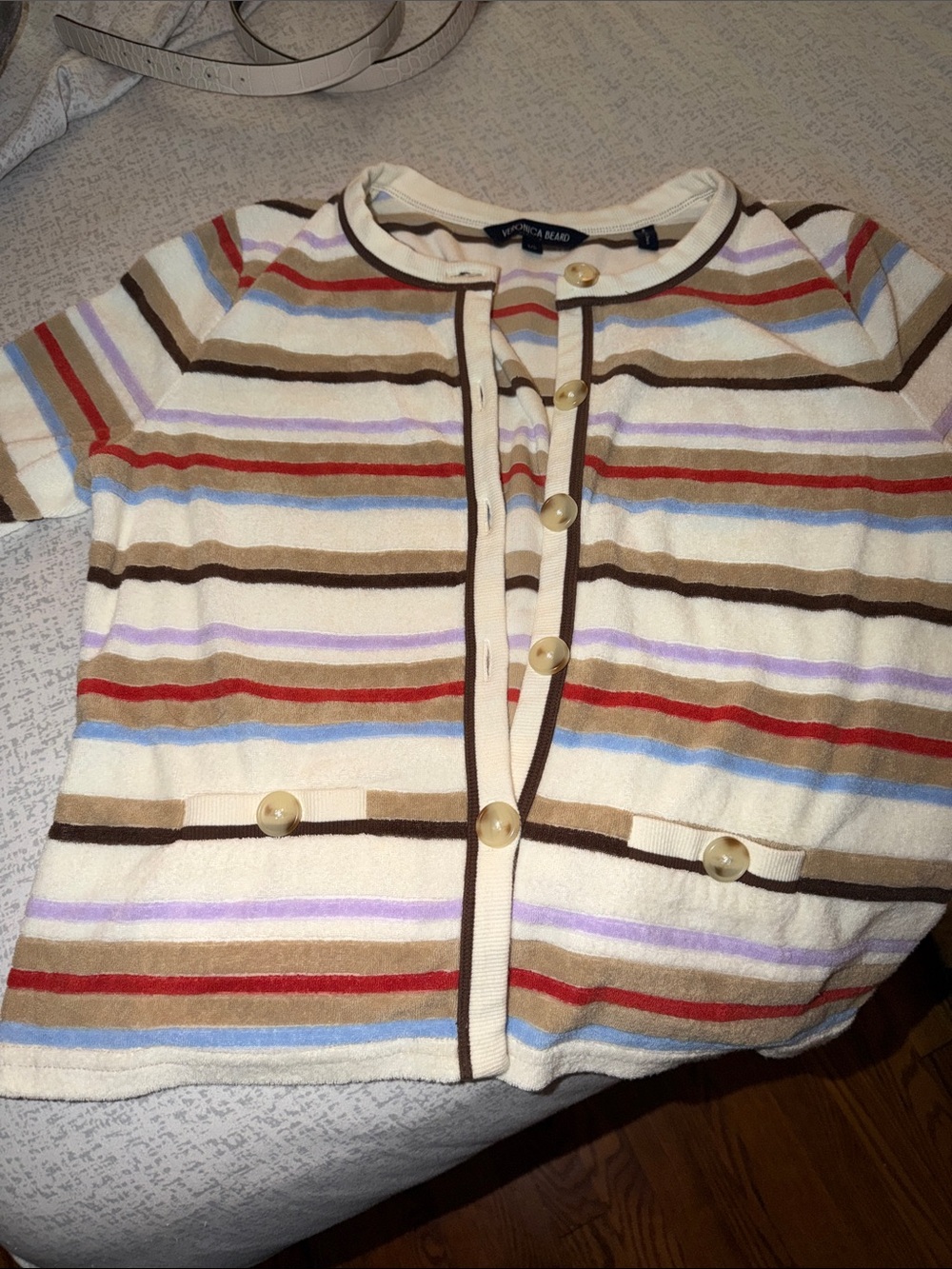 Veronica Beard Cream Multi-Stripe Cardigan Jacket